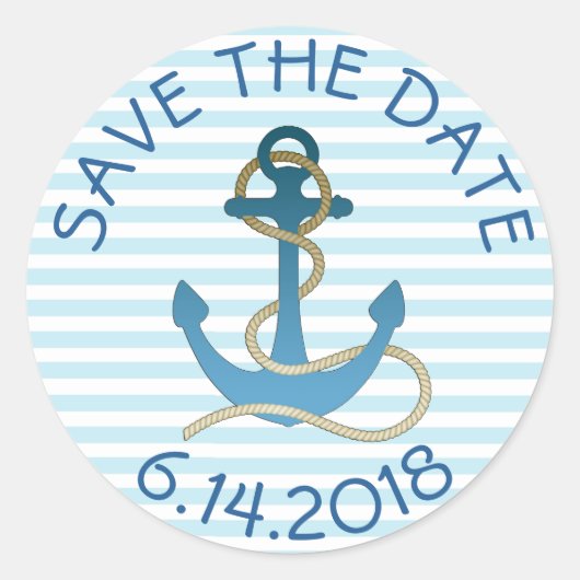 Save the Date Nautical Anchor Blue White Stickers (Vorderseite)