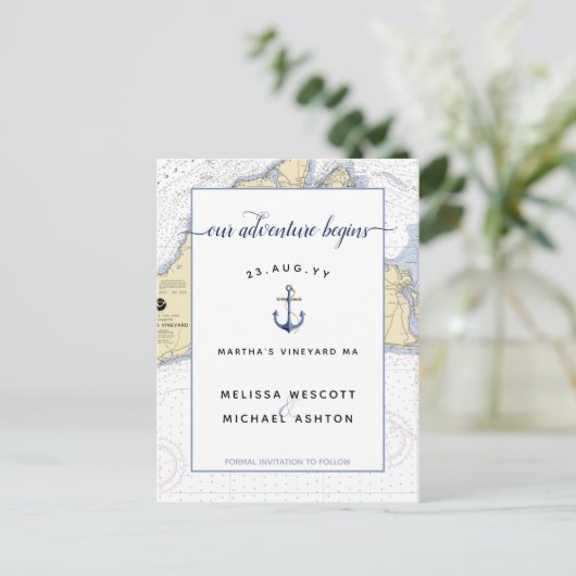 Save the Date #Nautical Anchor | #SaveTheDate MV Ankündigungspostkarte (Stehend Vorderseite)