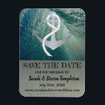 Save the Date Nautical Sailor Anchor Wedding Magnet<br><div class="desc">Nautical speichert die Dattelmagnete für das Segelpaar. Das Design verfügt über eine Ozeanwelle und einen silbernen Anker. ========DESIGN TIP========= Verwenden Sie die Schaltfläche Anpassen,  um den Text auf der Unterseite des Magneten zu verändern oder zu verkleinern.</div>