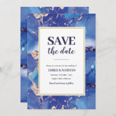 Save the Date Navy Blue Gold Inky Einladung (Vorne/Hinten)