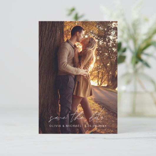 Save the Date Navy Blue Handwriting Hochzeit (Stehend Vorderseite)