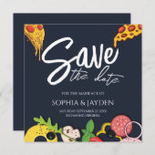 Save the Date Navy Blue PIZZA Moderner Chic (Vorne/Hinten)