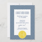 Save the Date Navy Blue und Yellow Chevrons (Vorderseite)