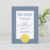 Save the Date Navy Blue und Yellow Chevrons (Stehend Vorderseite)