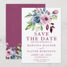 Save the Date Navy Blue Watercolor Floral