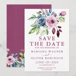 Save the Date Navy Blue Watercolor Floral Einladung
