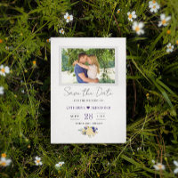 Save the Date - Navy Blue Yellow Floral Foto