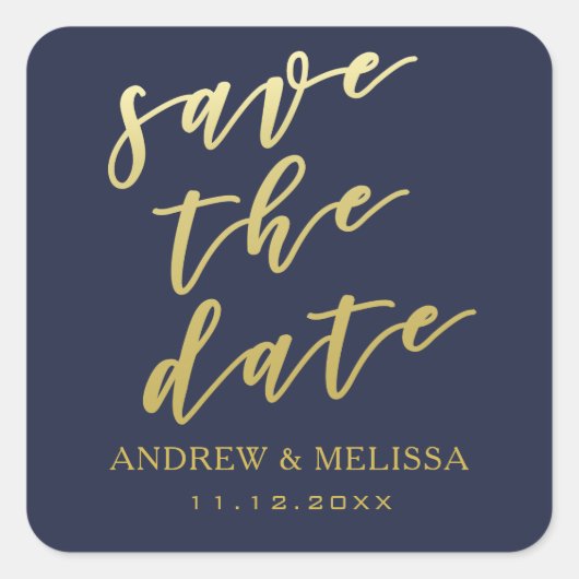 Save The Date | Navy & Gold Script Wedding Sticker (Vorderseite)