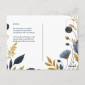 Save the Date Navy Yellow Gold Floral Elegant Postkarte (Rückseite)