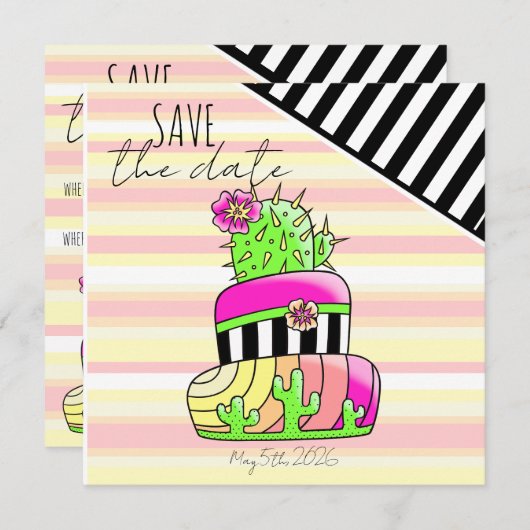 "Save the Date" Neon Cactus Invitation Save The Date (Vorne/Hinten)