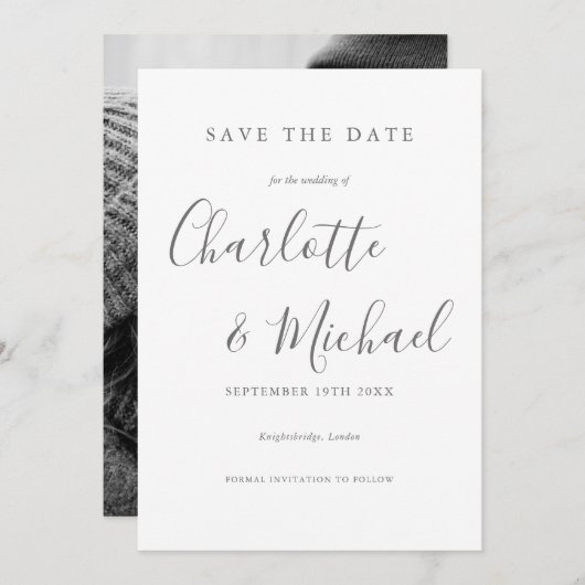 Save the Date Neues Date Foto Hochzeit Elegant Einladung (Vorne/Hinten)