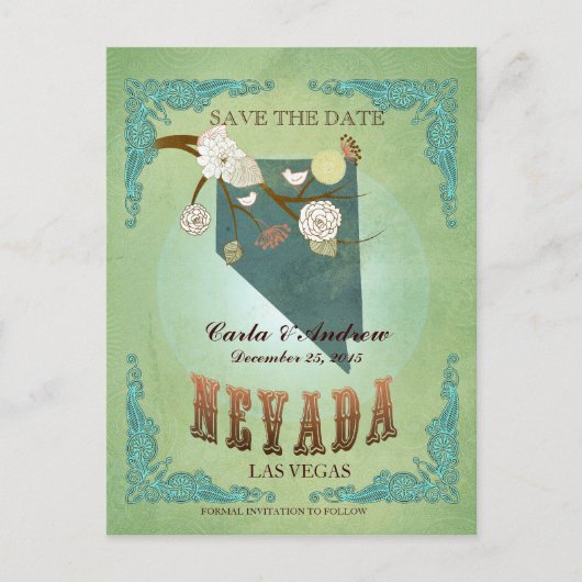 Save the Date - Nevada Karte mit hübschen Vögeln (Vorderseite)
