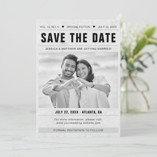 Save the Date Newspaper Template Photo Grunge (Stehend Vorderseite)