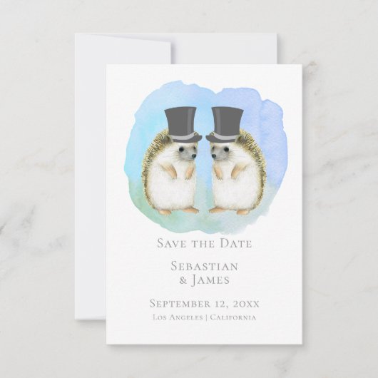 Save the Date Niedlich Gay Igel Couple Wedding (Vorderseite)