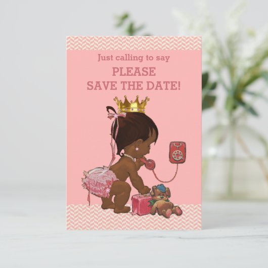 Save the Date Niedliche ethnische Prinzessin am Te (Stehend Vorderseite)