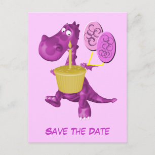 Save the Date niedliche lila Drache-Ballone Ankündigungspostkarte
