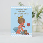 Save the Date Niedlicher Prinz auf Phone Gray Blue (Stehend Vorderseite)