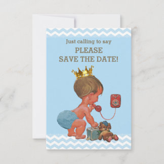 Save the Date Niedlicher Prinz auf Phone Gray Blue