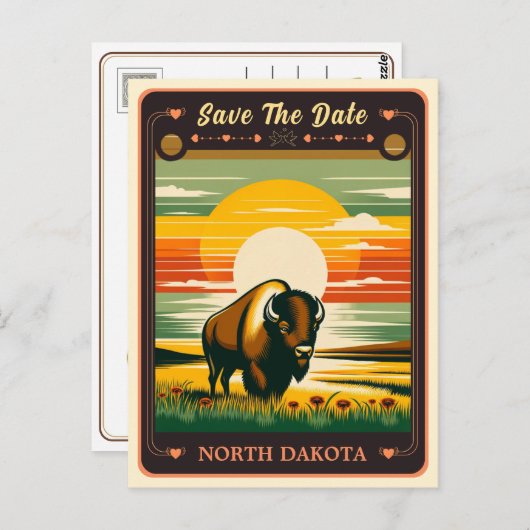 Save The Date | North Dakota Einladung Postkarte (Vorne/Hinten)