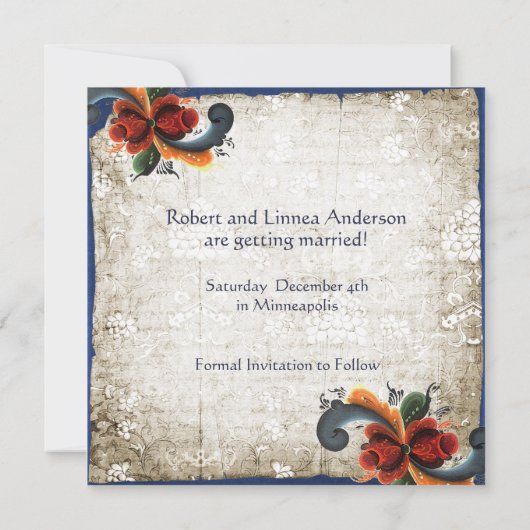 Save the Date Norwegisch Rosemaling Custom (Rückseite)