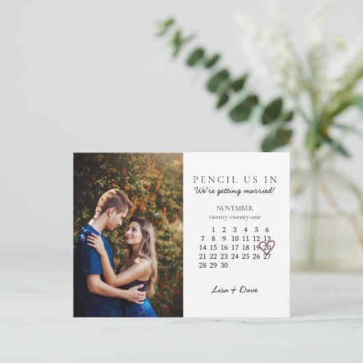 Save the Date Nov. 2021 Monatskalender Rosa Herz Postkarte (Stehend Vorderseite)