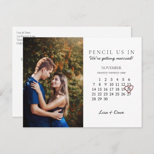 Save the Date Nov. 2021 Monatskalender Rosa Herz Postkarte (Vorne/Hinten)