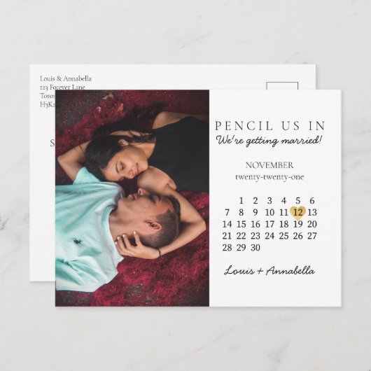 Save the Date November 2021 Monatlicher Kalender Postkarte (Vorne/Hinten)