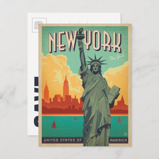 Save The Date | NYC - Lady Liberty 2 Ankündigungspostkarte (Vorne/Hinten)