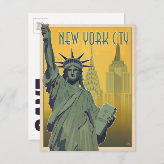 Save The Date | NYC - Lady Liberty Ankündigungspostkarte (Vorne/Hinten)