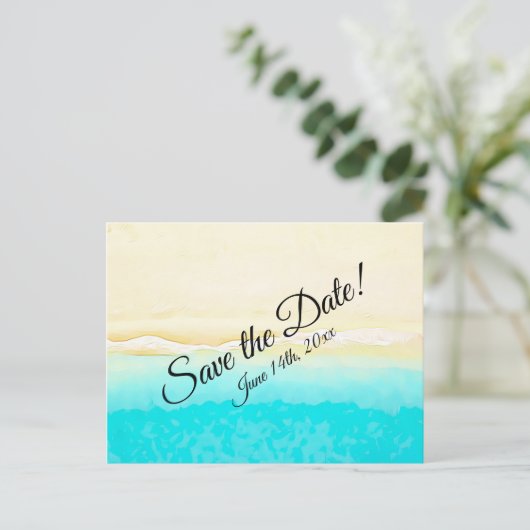 Save the Date Ocean Shore Beach Hochzeit Postkarte (Stehend Vorderseite)