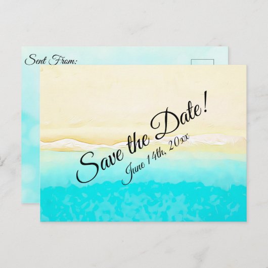 Save the Date Ocean Shore Beach Hochzeit Postkarte (Vorne/Hinten)