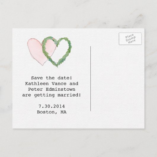 Save the Date oder UAWG Postcard Laurel Hearts Ankündigungspostkarte (Rückseite)