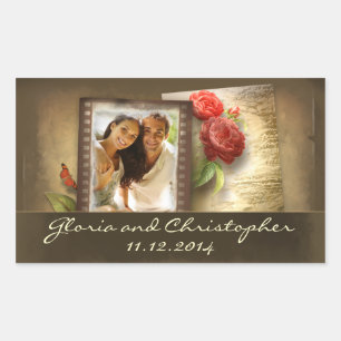 Save the Date oder Verlobung Foto Vintage Aufklebe Rechteckiger Aufkleber