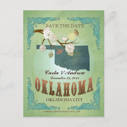 Save the Date - Oklahoma Karte mit hübschen Vögeln (Vorderseite)