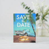 Save the Date Oldtimer und Eheringe. Postkarte (Stehend Vorderseite)