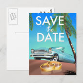 Save the Date Oldtimer und Eheringe. Postkarte (Vorne/Hinten)