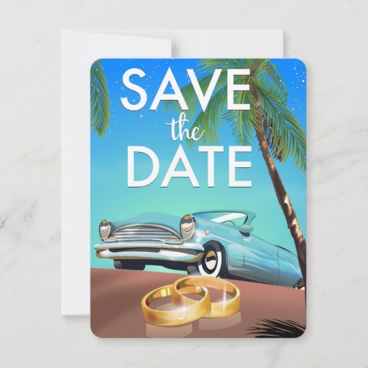 Save the Date Oldtimer und Hochzeitsringe. (Vorderseite)