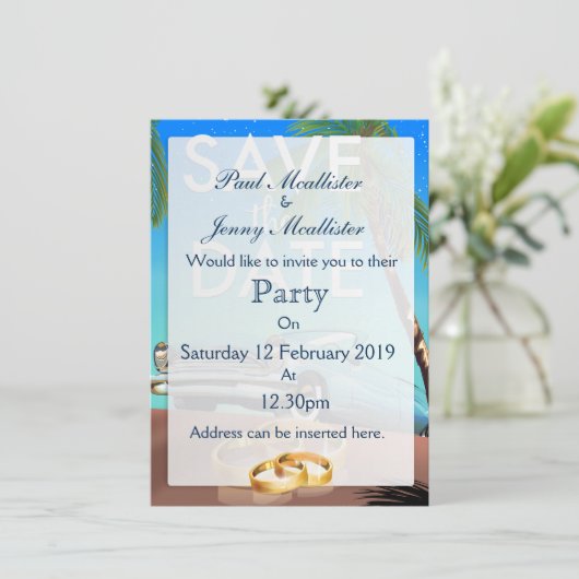 Save the Date Oldtimer und Hochzeitsringe. Einladung (Stehend Vorderseite)