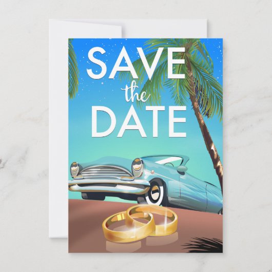 Save the Date Oldtimer und Hochzeitsringe. Einladung (Rückseite)