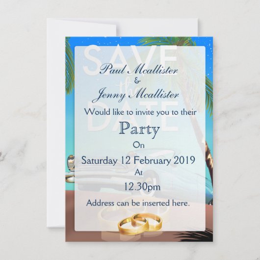 Save the Date Oldtimer und Hochzeitsringe. Einladung (Vorderseite)