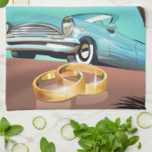 Save the Date Oldtimer und Hochzeitsringe. Geschirrtuch (Gefaltet)