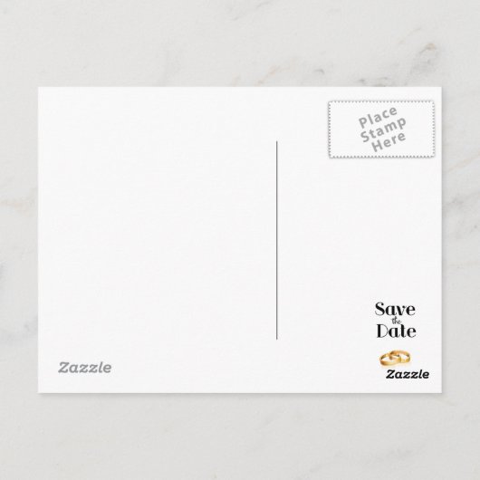 Save the Date Oldtimer und Hochzeitsringe. Postkarte (Rückseite)