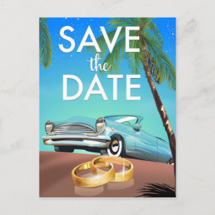Save the Date Oldtimer und Hochzeitsringe. Postkarte