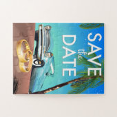 Save the Date Oldtimer und Hochzeitsringe. Puzzle (Horizontal)