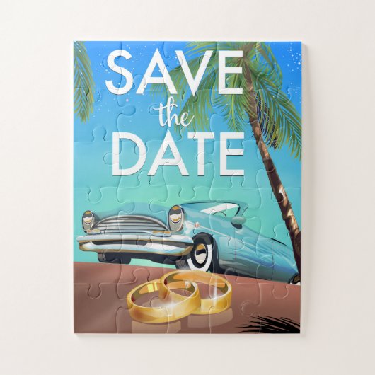 Save the Date Oldtimer und Hochzeitsringe. Puzzle (Vertikal)