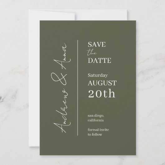 Save the Date Olive Green Card - Charme (Vorderseite)