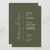 Save the Date Olive Green Card - Charme (Vorne/Hinten)