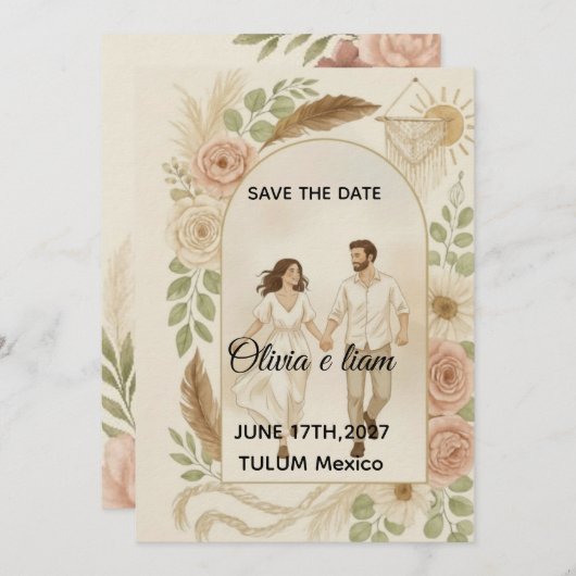 Save the Date: Olivia & Liam Einladung (Vorne/Hinten)