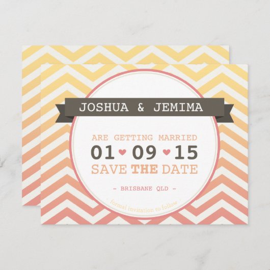 SAVE THE DATE ombre Zickzack Sonnenuntergang (Vorne/Hinten)