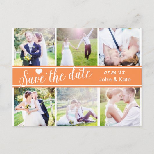 SAVE THE DATE Orange Wedding 6 FOTO Postkarte (Vorderseite)